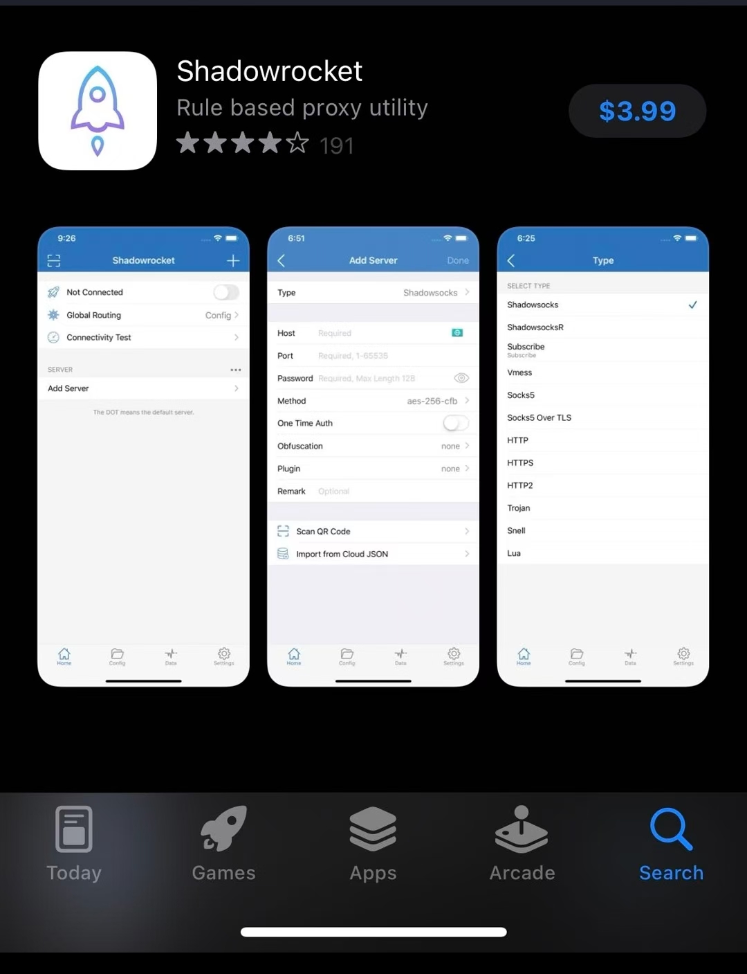 App Store 中的 Shadowrocket 小火箭应用
